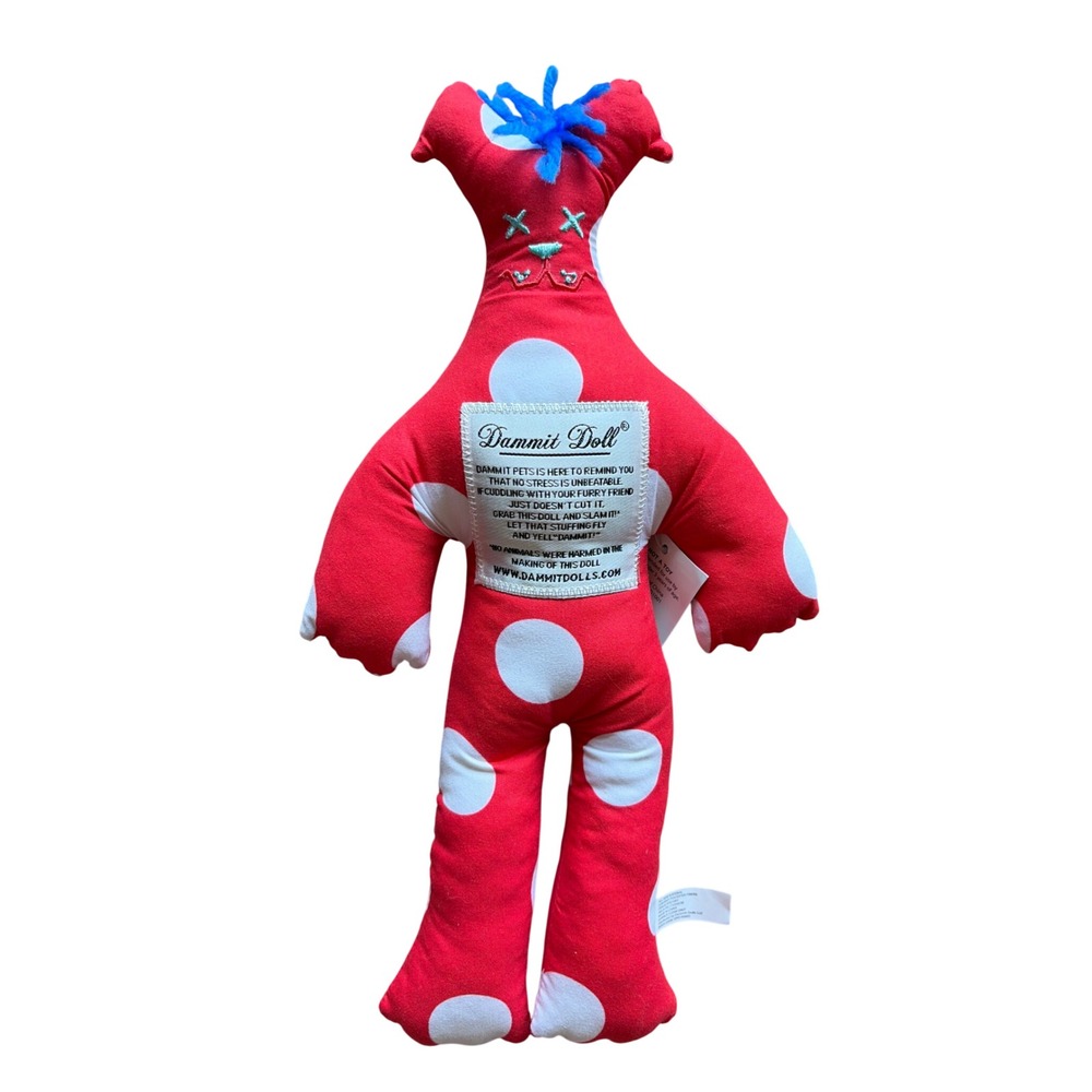 Dammit Doll Pets Plush Stress Relief Toy Red/White Polka Dot Dog NEW NWT 12"